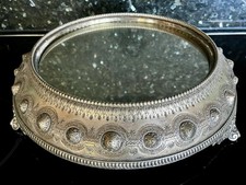 Antique Vintage Circular Mirror Plateau Silver Wedding Cake Stand
