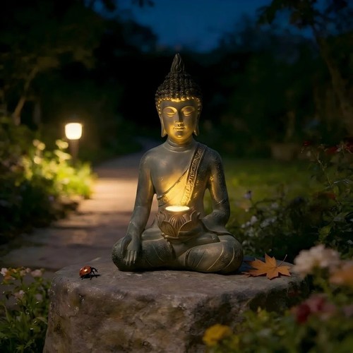 Solar meditating buddha statue - solar,