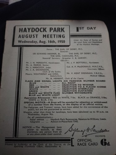 Vintage haydock park race card - race,