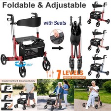 Foldable Lightweight Rollator Folding Mobility Walker with Backrest & Seat Bag 