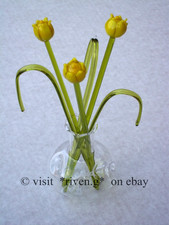 GLASS FLOWERS GIFT IN A VASE OF YELLOW TULIPS AND GORGEOUS GRASSES TO ARRANGE