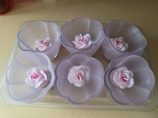 6 Pink Tealight Holders & Rose Shaped Tealight Inside Each One. 
