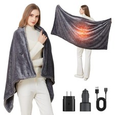 Portable Heated Blanket | Wearable USB Electric Throw, 3 Heat Settings & Zipp...