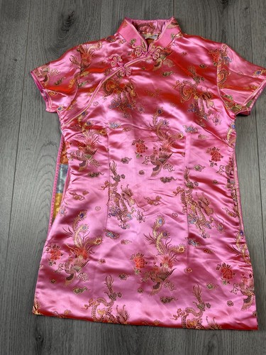 Golden dragon pink satin qipao - dragon,