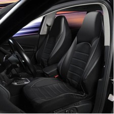 PU Leather Car Truck Interior Front Seat Covers Black With Gray Line Protector 