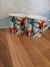 Leonardo Collection Mugs X2 Hibiscus Flower Design Fine Bone China Colourful