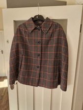 100% Pure New Wool Check Plaid Collared Button Down Cape Brown Blue Red One Size