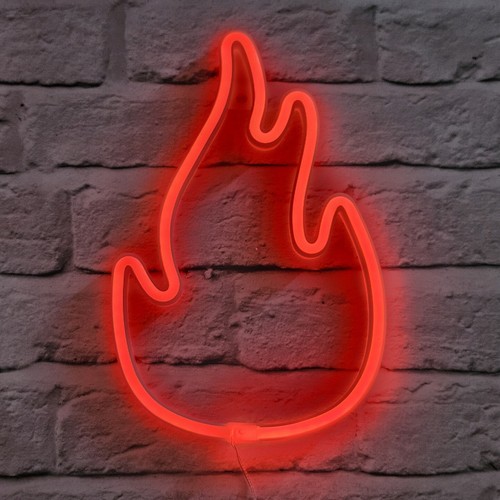 Red flame shaped neon light - flame,