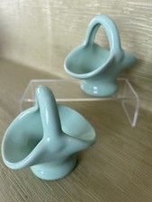 Pair of Vintage Dee Cee Turquoise Stoneware Trinket Baskets with Handles VGC