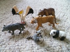 Schleich Wild Animals Bundle x6 Wolf, Panda, Pelican, Bear, Tiger & Raccoon