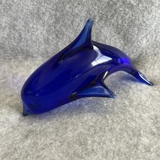 Vintage Cobolt Blue Glass Dolphin Figurine Ornament
