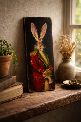 Hare rabbit art - wooden, plaque