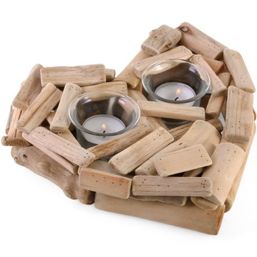 Driftwood heart candle holders - heart,
