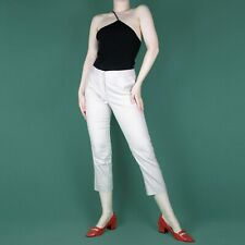VINTAGE STYLE Beige White Check Retro Capri Crop Womens Trousers Pants S 8 10