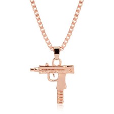 UziMachine Gun Power Plug Boxing Glove Gold Pendant Necklace 18KT Plated Hip Hop