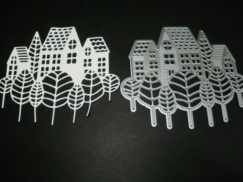 House with shrubs die cutter