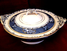 Vintage Blue and White Lidded Tureen / Bowl Width 28 cm Fruit Design