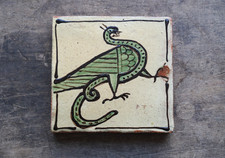 Vintage Dragon Mythical Beast Medieval Style Terracotta Ceramic Tile