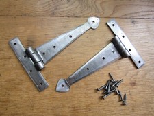 PAIR OF HAND FORGED blacksmith traditional rustic old english door t tee hinges 