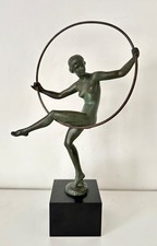 French Art Deco Spelter Sculpture Hoop Girl Marcel Bouraine 1930s Statuette