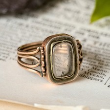 SUPERB ANTIQUE GEORGIAN ENGLISH 9K GOLD DOUBLE LOCKET SPINNER RING c1810