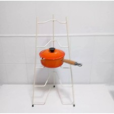 Vintage Retro Saucepan Pan Stand Rack 5 Tier Coated Wire White Atomic MCM