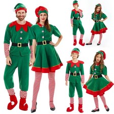 Adults Kids Cosplay Christmas Elf Costume Fancy Dress Xmas Santa Helper Outfits