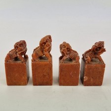 Collection Of 4 Vintage Chinese Carved Soapstone Seals Dogs Of Fo