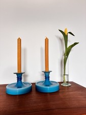 Holmegaard Napoli Stunning Pair of Blue Glass Candlesticks by Michael Bang Palet