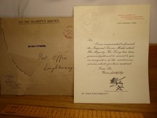 1943 Imperial Service Medal Certificate for Meritorious Services .F.B.Hodgkinson