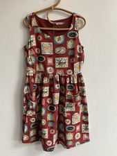 Cath Kidston Retro Fifties 50's Clock Dress Red Size 12 Superb Condition