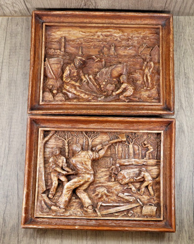 Hand carved beech wall - 2x,