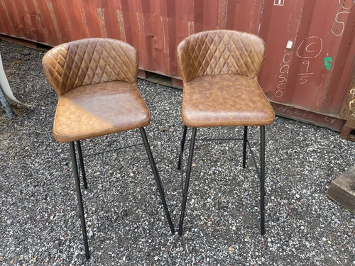Brown faux leather bar stool - leather,
