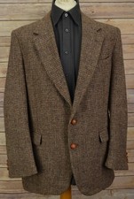Mens Harris tweed brown 42 regular wool jacket single breast vintage coat