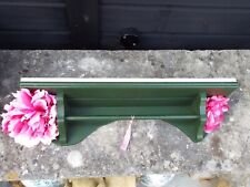 Hand Painted Shelf Olive Green w Large Pink Peony Flowers Ribbon & Tassel Detail