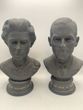 Royal Doulton Queen Elizabeth and the Duke of Edinburgh black basalt Busts 