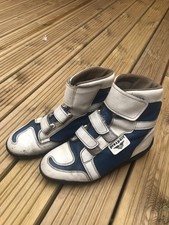 Prexport Men's Blue /White Leather Motorbike Motorcycle Ankle Boots UK 6