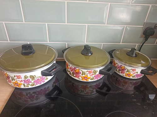 Vintage enamel pans floral - 3,