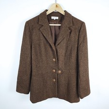 Aquarelle EU 44 UK 16 Tweed Jacket Women's Brown Wool Blend Hacking Shooting