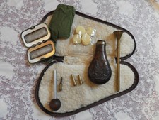 Pistol Glove,   with Vintage powder flask, hand warmers and other accessories.