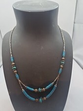 VINTAGE  LIQUID SILVER  STYLE, WHITE METAL ,TURQUOISE BEAD NECKLACE