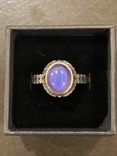 Sterling Silver S925 Oval Stone Mood Ring Size 8 + Color Chart + Gift Box & Bag