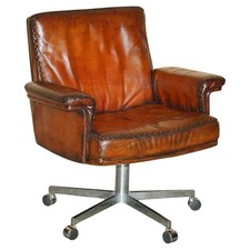 RESTORED MID CENTURY DE SEDE DS35 EXECUTIVE SWIVEL DIRECTORS CHAIR BROWN LEATHER