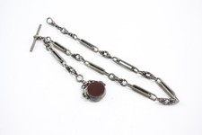 Sterling Silver Watch Chain Antique Spinner Fob Gemstone Edwardian Ornate (40g)