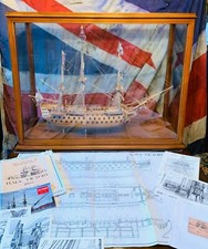 Large Royal Navy Rosewood Glazed Cased Hand Built Model of HMS Victory & Extras
