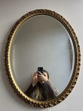 Stunning Ornate Oval Gold Giltwood Bevelled Hollywood Regency Mirror