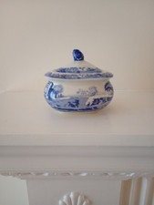 Spode Blue Italian Miniature Sugar Bowl with Blue Finial on Lid