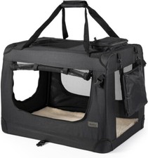 lionto Dog transport box foldable for travel & car, 50x34x36 cm, Black