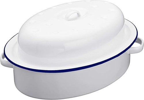 Enamel oval roaster - roaster, tray