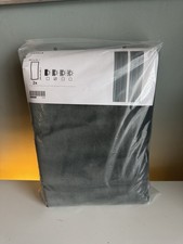 IKEA Sanela Grey/Green Cotton Velvet Long Curtains
